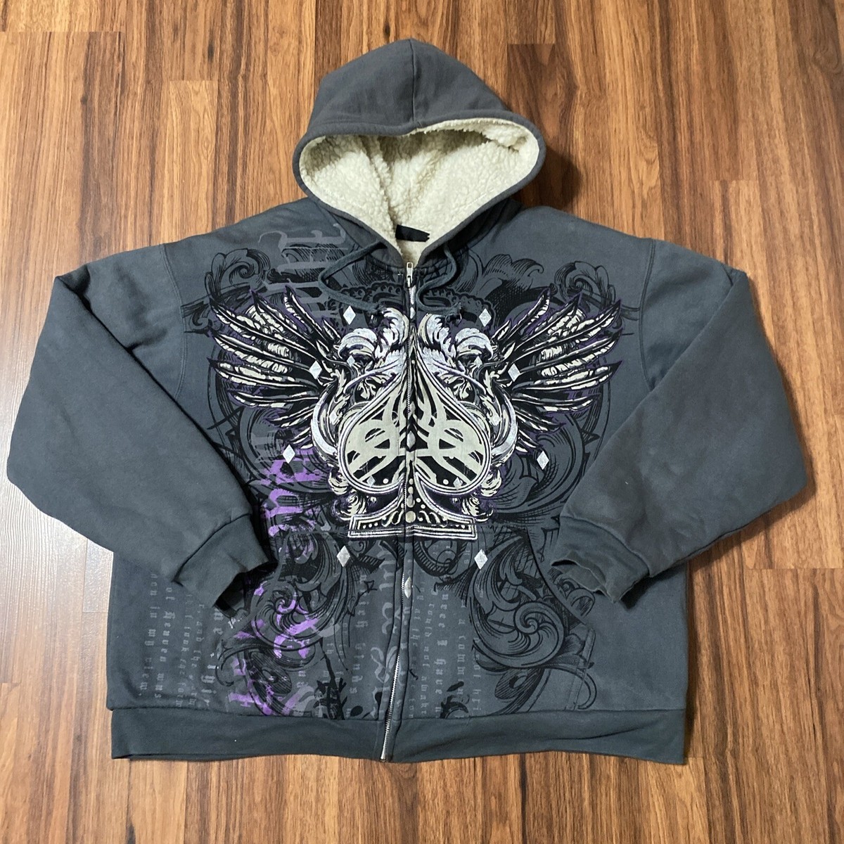 Affliction Style Sherpa Jacket Crazy Y2K Grunge Fleeced Lined XL