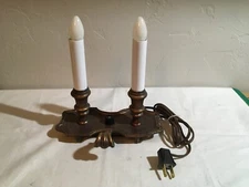 VINTAGE FAUX BRASS DUAL CANDLE LAMP WITH HANDLE " WORKS "