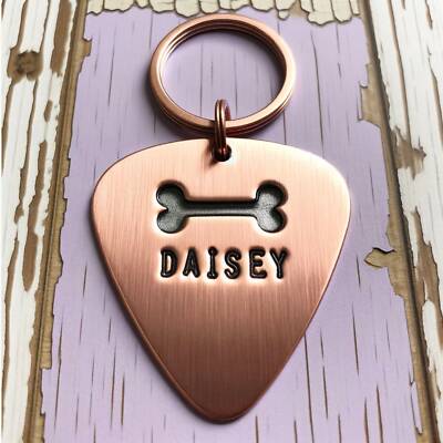 Pet ID Tag Personalized Custom Guitar Pick Dog Bone Themed Pet Tag Handmade Dog