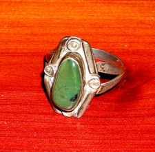 VINTAGE 60s 70s GREEN AMER TURQUOISE STERLING SILVER RING SZ 7 ORIG NAVAJO