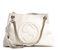 Authentic GUCCI Soho Leather Shoulder Bag- Double Gold Chain - Ivory
