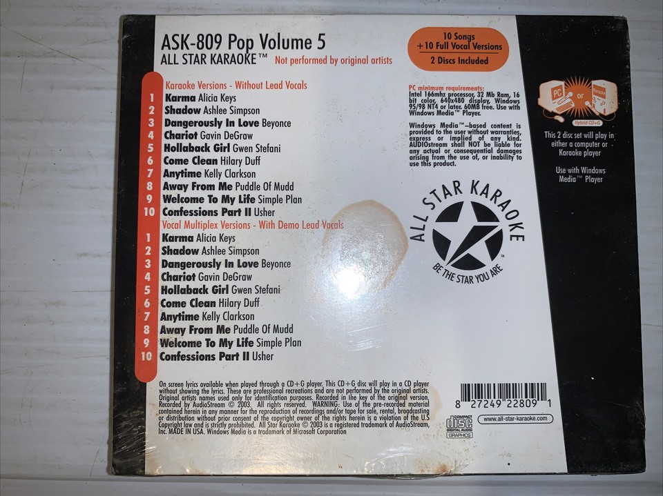 All star karaoke Pop volume 5 10 songs +10 vocal full versions eBay