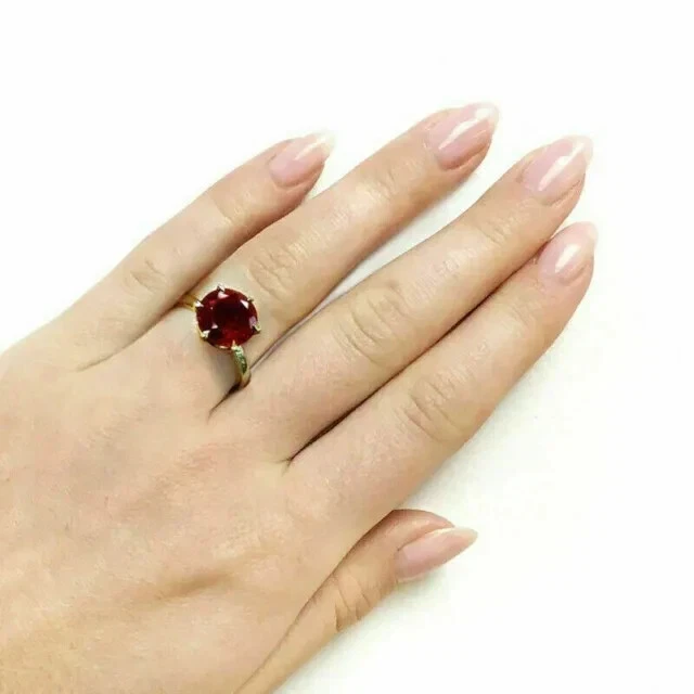 2Ct Round Cut Lab Created Ruby Solitaire Engagement Ring 14K Yellow Gold Plated - Image 4 of 4