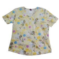 Disney Scrub Top Women Small Yellow Tinkerbell Fairytales Do Come True