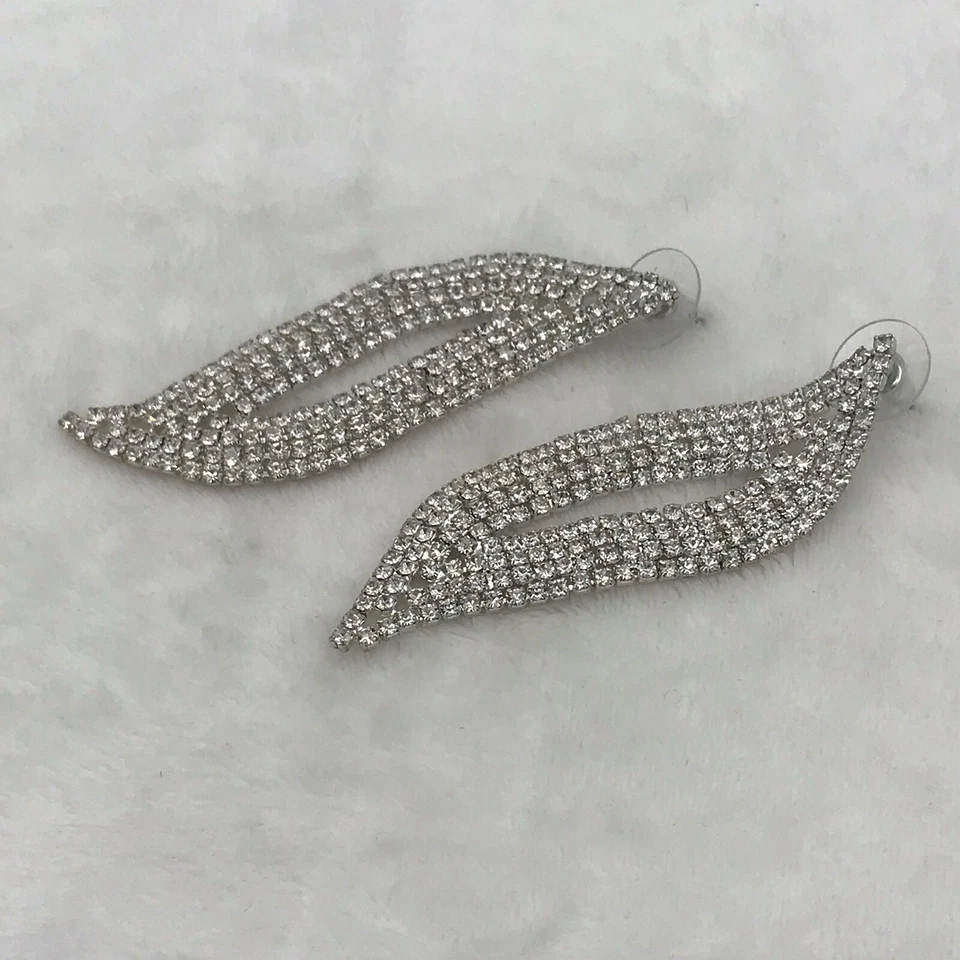 Pendientes de diamantes de imitación llama remolino racimo de puntas largo colgante gota 3" tono plata Foto 3 de 4