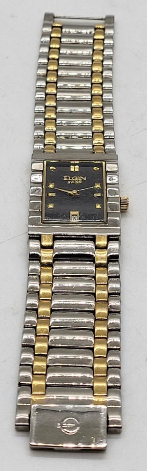 Vestido de data unissex Elgin Swiss FG003 dois tons prata/ouro, comprimento de 7 polegadas - Imagem 2 de 4