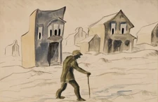 CHARLES BURCHFIELD : Man Walking with a Cane Outside : Archival Art Print