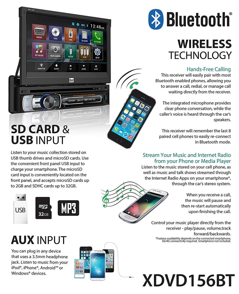 Dual Single DIN Bluetooth Receiver w 7" Flip Out Touchscreen 6.5" + 6x9 Speakers - Image 4 of 4