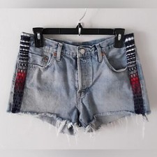 Vintage Blue Levi's Big E 501 Button Fly Embroidered Cut Off Jean Shorts 28