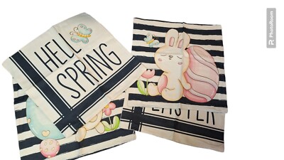 4 Easter Bunny Hello Spring Happy Easter  Pillow Cases 17.5x17.5 