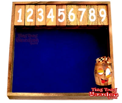 Klappenspiel Shut the Box 9 medium blau Ting Tong Würfelspiel X Spieler Klappbox - Bild 1 von 4