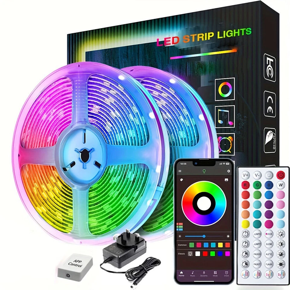 LED Strip Lights 5-20M 3535 RGB Colour Change Tape Cabinet TV Lighting UK Plug - Image 2 of 4