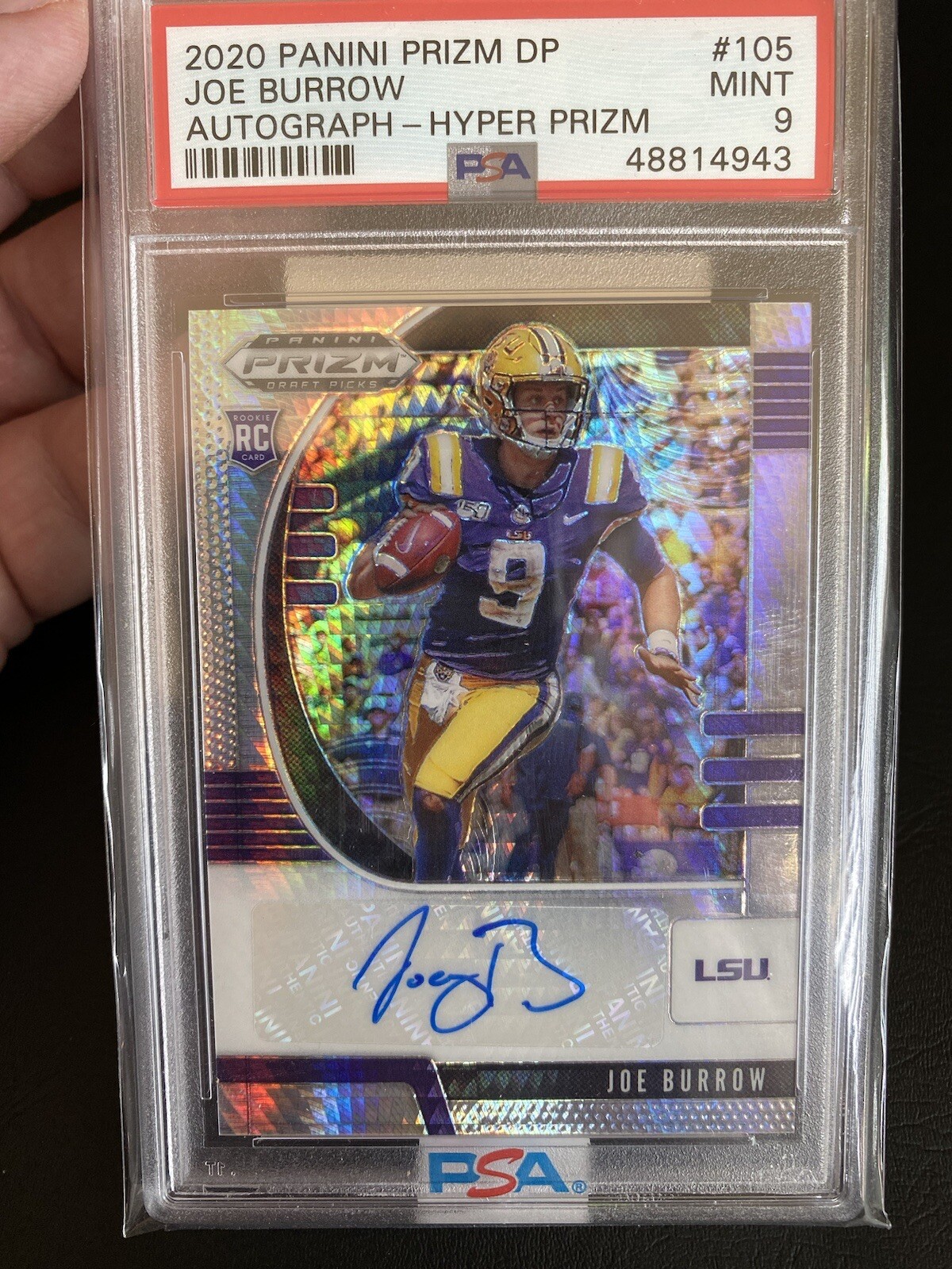 2020 Panini Prizm Draft Picks Joe Burrow RC Hyper Prizm /75 Auto - PSA Graded 9