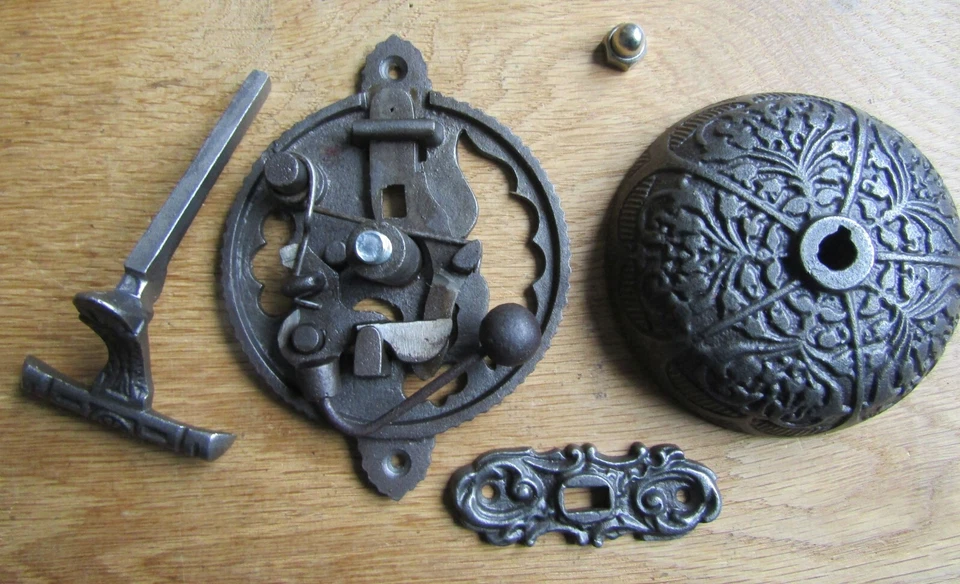 SISTEMA MECÁNICO DE CAMPANA DE PUERTA DE UN SOLO GOLPE HIERRO RÚSTICO VICTORIANO VINTAGE - Imagen 2 de 4