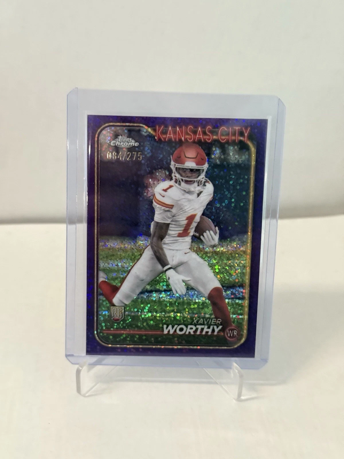 2024 Topps Chrome Xavier Worthy Rookie #208 RC Purple Speckle Refractor #084/275