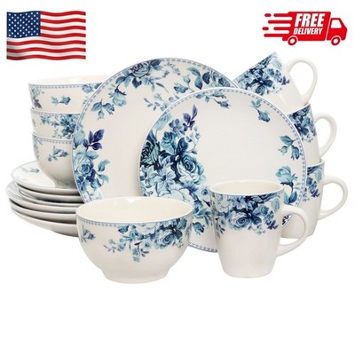 Blue Rose Traditional 16 Piece Elegant Dinnerware Set