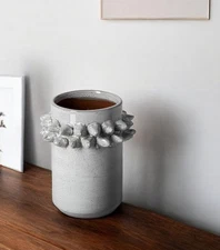 7" Gray Abstract Cylinder Spikey Ceramic Table Vase