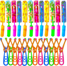 Rocket Slingshot Flying Toys with LED Lights - 24 Pcs Kids Outdoor Game with