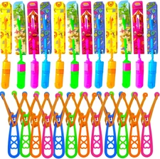 Rocket Slingshot Flying Toys with LED Lights - 24 Pcs Kids Outdoor Game with
