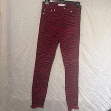 Zara Premium Denim Zebra Print Skinny Jeans Size 4 Red Black Animal Stretch