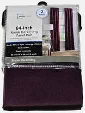 Mainstays Room Darkening Panel Pair Rod Pocket Deep Metropolis Burgundy 30x84in