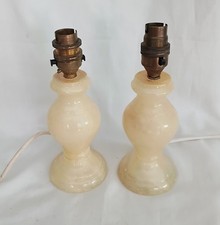 Pair of vintage 1970s cream marble stone Table Bedside Accent Lamps PAT Tested