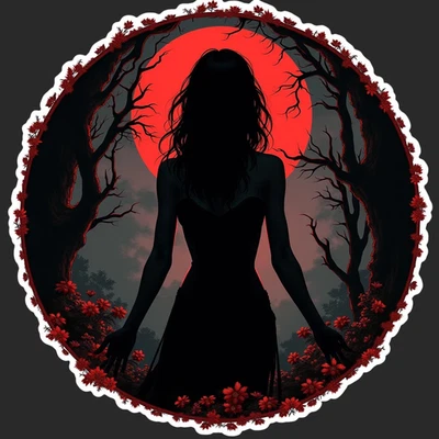 BUMBLEBEE APPAREL Pinup girl sticker vinyl decal moonlit silhouette flowing gown gothic scene