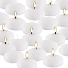 24 Pack Floating Candle Set 3 Inch 10 Hours Fragrance Free White Soy Wedding