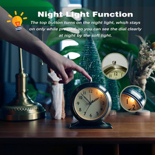 4-Inch Battery Operated Alarm Clock Silent Analog Desk Clocks with Light Vi...