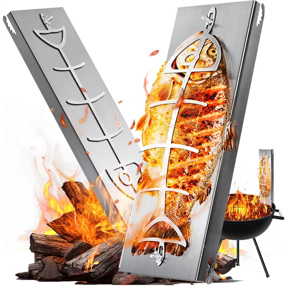 2x 180° BBQ Flammlachsbrett Räucherbrett Flammlachsbretter Flammlachs Edelstahl - Bild 3 von 4