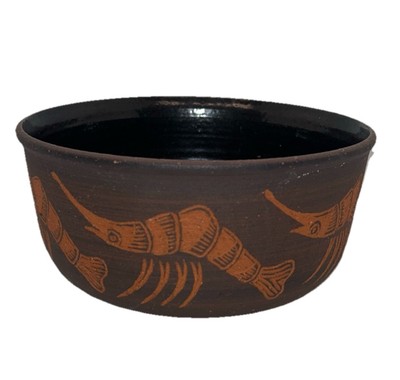 VTG Large Howard Seitz Shrimp Bowl Brown Burnt Orange 9x4  83 Coastal Sealife