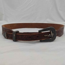 Vintage Justin Womens Belt Western Scroll Hand Tooled Floral Tapered Size 28
