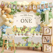 154pcs Winnie First Birthday Decorations Party Set, Classic Winnie Bear 1st Birt