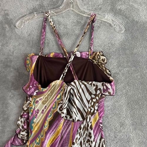 Vintage Y2K Midi Dress Womens S Fairy Purple Paisley Animal Maximalist Ruffle - Picture 4 of 7