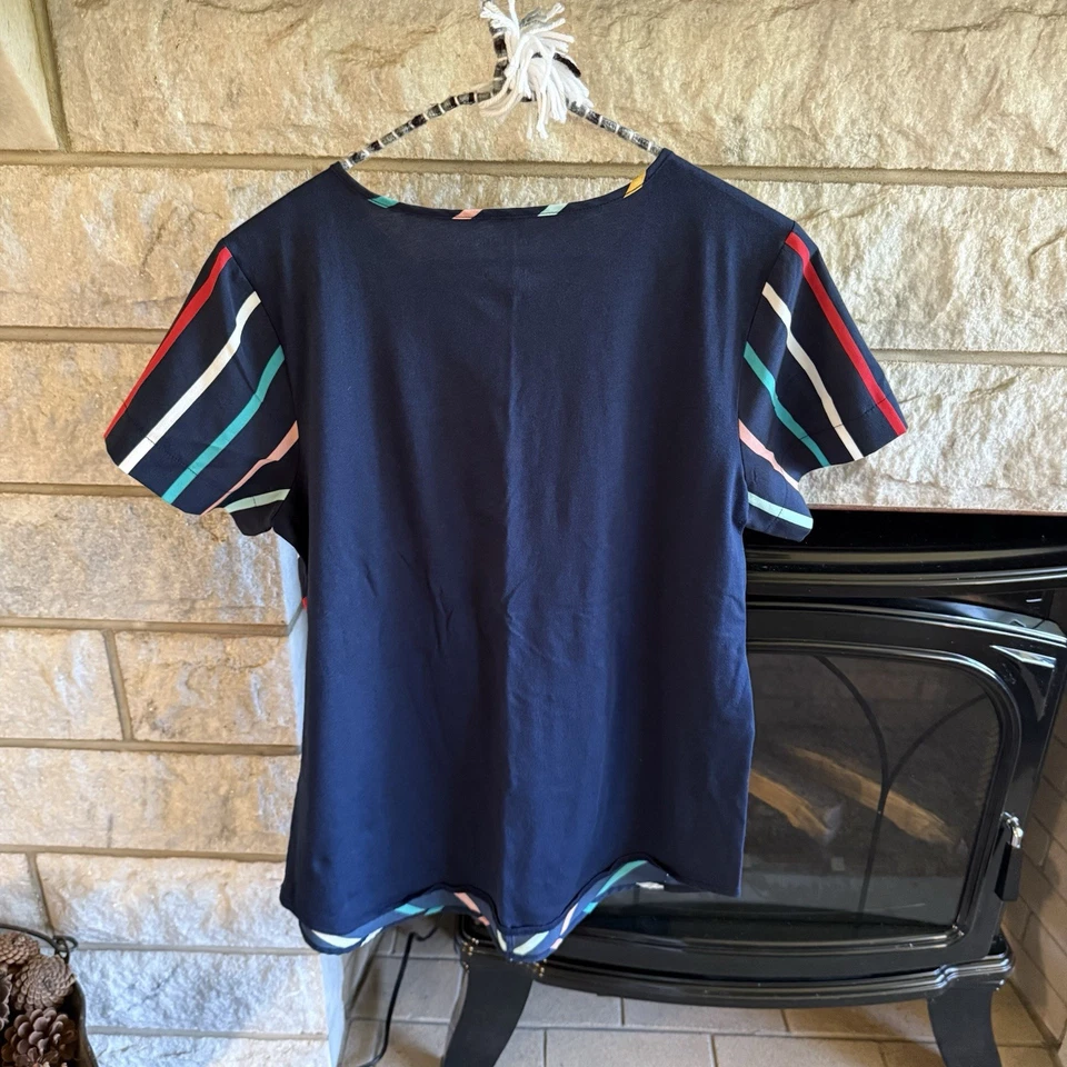 Van Heusen Blue and Multicolor Stripe Fitted Short Sleeve Blouse Medium - Изображение 4 из 4