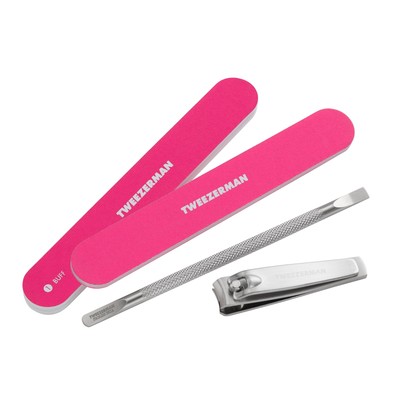 Neon Pink Manicure Set Includes a Nail Pushy, Clipper, Buffer and File