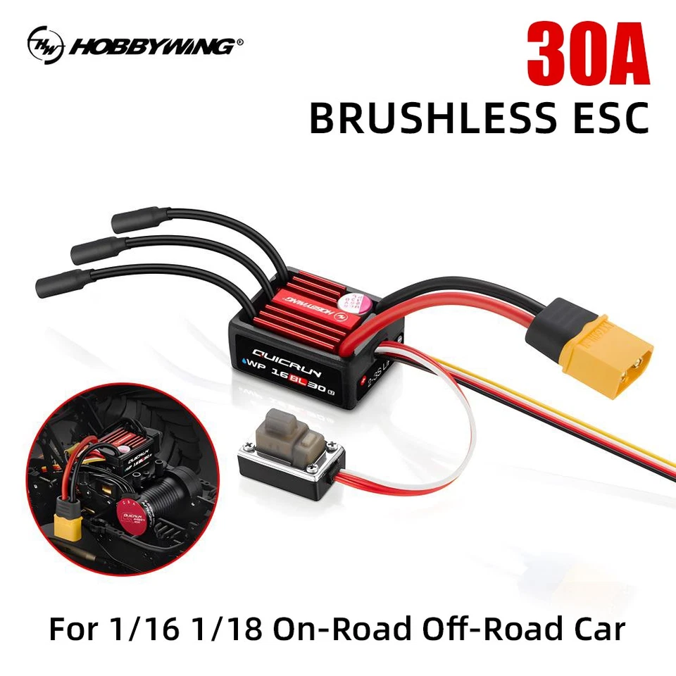 Hobbywing QuicRun WP 16BL30 G2 Brushless ESC Sensorless For 1:16 1:18 RC Car - Image 3 of 4