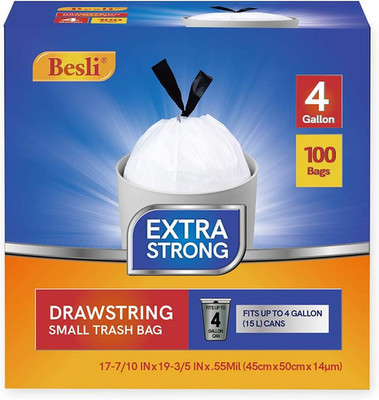 Besli 4 Gallon Drawstring Trash Bag Small Garbage Bag,100 Counts White, 4 Gallon