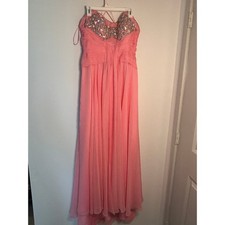 Mori Lee Pink Chiffon Beaded Prom Gown Cutout Back Formal Dress 17/18