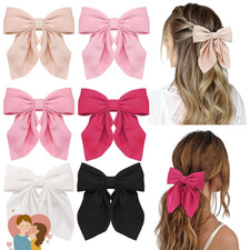 6Pcs Hair Bows for Women, Bow Hair Clips, Silky Satin Hair Bows for Girls, Pink
