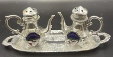 3 Piece Niagara Falls Souvenir Salt Pepper Shaker Set w/Tray,  JAPAN Metal 1042