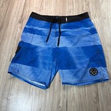 Maui and Sons Mens Blue Ombre Striped Board Shorts Swim Trunks Size 34 Pocket