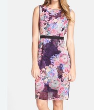 Adrianna Papell Dress Plum Floral Sheath Lined Cocktail Wedding US 4