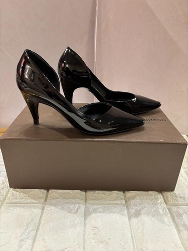 LOUIS VUITTON Pumps Heel Leather Black EU34/US4 Authentic from Japan - Picture 14 of 24