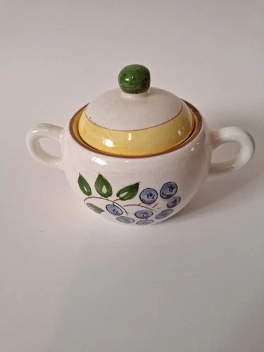 Stangl Pottery Lidded Sugar Bowl Handpainted Blueberry pattern
