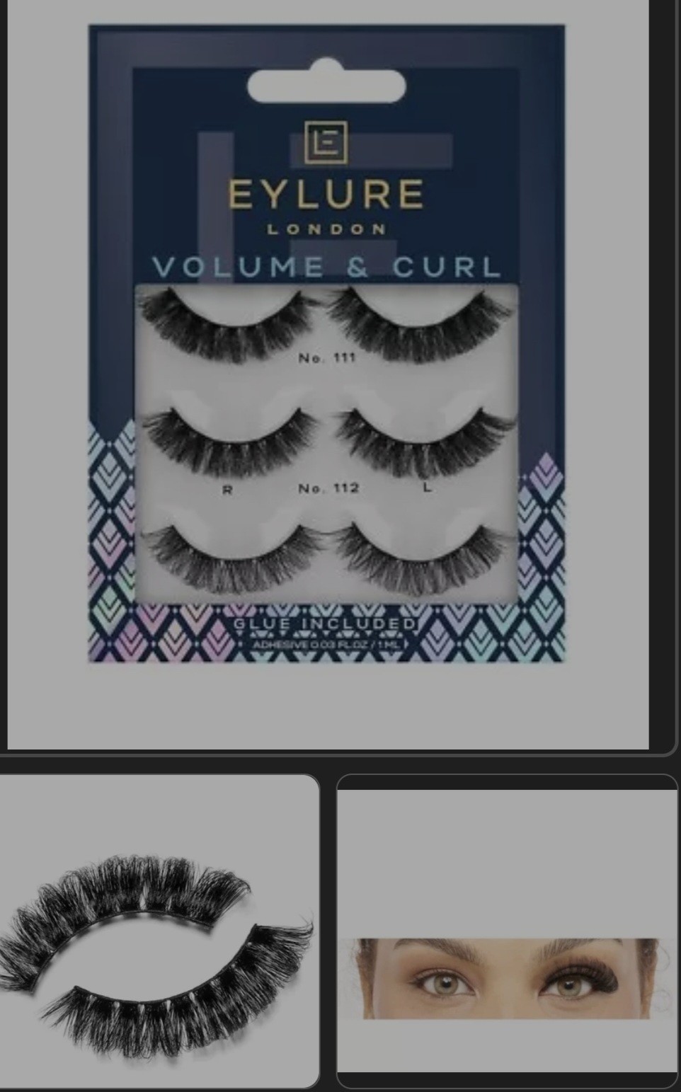 Eylure Volume & Curl Reusable Artificial Lashes - Faux Eyelashes - Pack of 3