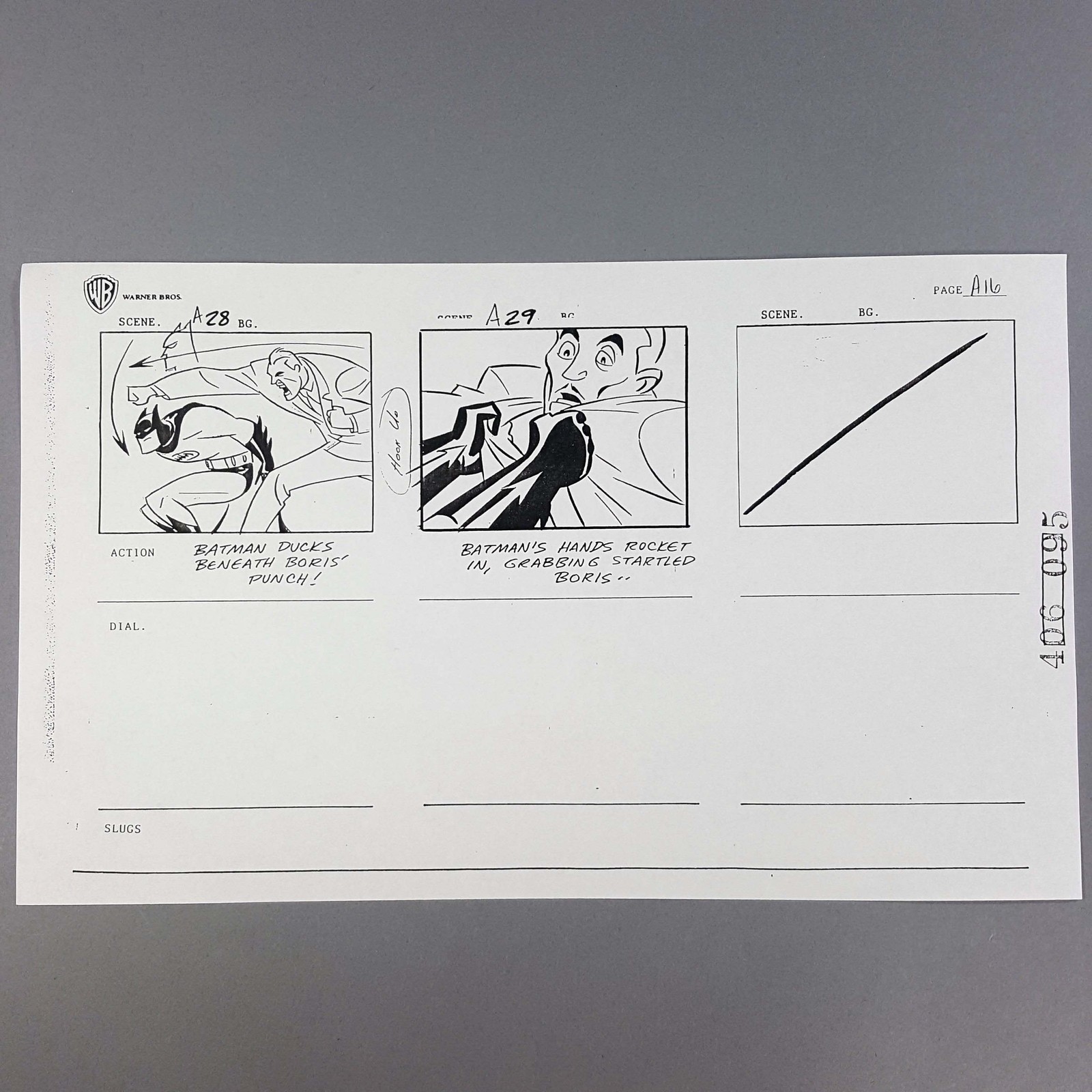 Batman: Mask of the Phantasm Storyboard Batman Ducks Boris' Punch, COA