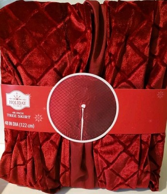 Holiday Time 48'' Tree Skirt Red Diagonal Print Soft Velvet Look Ties Closure New