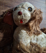 Vintage Cute Dog Plush Toy Beige and Brown