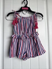 NEW NWT girls Size 6 Vince Camuto Pretty Stripe Shorts Romper With Tassels